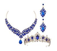 LALADEFIEE Conjunto de Joyería Nupcial para Mujer Tiaras Azules de Gemas de Imitación Collar y Pendientes Colgantes Accesorios Elegantes para Bodas Fiestas y Ocasiones Obsequios