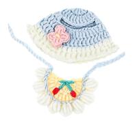LALADEFIEE Conjunto de Ropa para Muñecas con Gorro de Crochet y Babero Bandana Rosa con Flores para Muñecas Pequeñas de 17 Cm Accesorios para Fotos Dos Piezas
