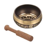 LALADEFIEE Cuenco Tibetano de Meditación de Cobre 8 CM con Varilla de Madera de 2 CM Accesorio para Yoga y Mindfulness Cuenco Sonoro Decorativo para Alivio del Estrés y Relajación