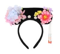 LALADEFIEE Diadema Retro de Estilo Chino con Aros Dinastía Qing Decorada con Flores Artificiales para Mujeres y Niñas para Bodas y Actuaciones