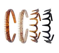 LALADEFIEE Diademas Unisex Resistentes a Impactos 4 Pcs, Plástico Duro Dientes Antideslizantes, Colores Marrón Oscuro y Negro, Accesorios Cabello para Deportes, Maquillaje y Uso Diario