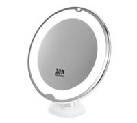 LALADEFIEE Espejo de Maquillaje LED Luz, Aumento 10x, Rotativo 360 Grados, Material Abs y Vidrio, Color Plata, Ventosa para Tocador