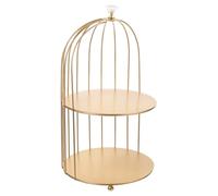 LALADEFIEE Estante de Almacenamiento de Escritorio de Hierro Dorado Doble Capa y Diseño de Pájaro para Organizar Maquillaje y Exhibir Postres en Eventos