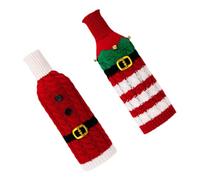 LALADEFIEE Funda para Botella de Vino Navideña de Punto 2 Piezas Diseño de Duende y Cinturón Rojo Decoración Reutilizable para Fiestas y Restaurante Accesorio Festivo para Botellas