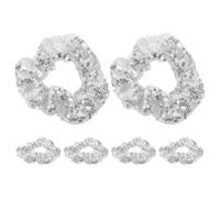 LALADEFIEE Gomas Cabello Brillantes Lentejuelas Plateadas, 6 Piezas Grandes Elásticas para Niñas y Adolescentes, Accesorios Pelo Estilo Discoteca, Ideales para Fiestas y Gimnasia