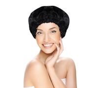 LALADEFIEE Gorro de Satén Negro de Doble Capa para Dormir y Mantener el Cabello en Su Lugar Retención de Humedad para Mujeres Sueño o Maquillaje