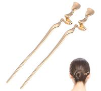 LALADEFIEE Horquillas Cabello de Mujer 2 Piezas, Palillos de Metal Dorado Diseño Geométrico Irregular, Accesorios Vintage para Moños, Aleación de Zinc Resistente para Uso Diario y Ocasiones