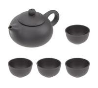 LALADEFIEE Juego de Tetera de Arcilla Morada Zisha Filtro, Juego de Té Kung Fu Hogar, Tetera y 4 Tazas de Cerámica Negra, Set Portátil para Ceremonia y Degustación de Té