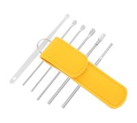 LALADEFIEE Kit de Limpieza de Oídos 6 Piezas Acero Inoxidable Amarillo con Estuche Portátil para Viaje y Oficina, Herramienta Eficaz para Eliminar Cerumen y Tapones de Cera