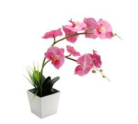 LALADEFIEE Lámpara LED de Orquídea Artificial en Maceta Rosa 9 Luces, Luz Nocturna Portátil Pilas para Ambiente del Hogar, Dormitorio, Bodas y Fiestas, Flor Decorativa Flexible