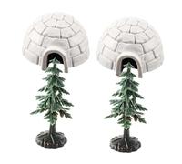 LALADEFIEE Mini Estatua De Casa De Hielo y Árbol De Navidad Plástico Resistente, Modelo Compacto para Decoración De Mesa De Arena, Adornos Navideños para Hogar, Set De 4 Piezas