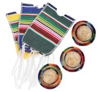 LALADEFIEE Mini Sombreros Mexicanos de Paja y Bufandas de Algodón para Botellas Set de 6 Piezas 3 Sombreros y 3 Bufandas para Decoración de Botellas de Cerveza Fiestas Mexicanas y