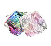 LALADEFIEE Monedero Pequeño de Lentejuelas Brillante con Cierre de Beso, Bolso Portátil Ligero para Mujer, Conjunto 2 Piezas (Multicolor Rosa y Púrpura), Adecuado para Monedas y Uso Diario