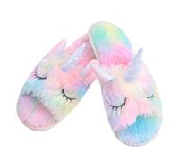 LALADEFIEE Pantuflas de Unicornio Peluche Cómodas y Cálidas Antideslizantes para Andar Casa Otoño Invierno Zapatillas Acogedoras para Mujer y Hombre