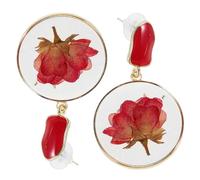 LALADEFIEE Pendientes de Botón Vintage Secas Resina Epoxi Transparente Diseño Redondo Pequeño Pendientes para Mujer y Chica Adolescente Accesorios para Fiestas y Uso Diario