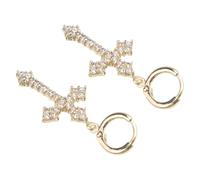 LALADEFIEE Pendientes de Mujer Colgantes Cruz de Circonita, Baño en Oro Real, Diseño Creativo y Elegante, Joyería de Moda para Dama, Obsequio Adecuado para San Valentín y Ocasiones
