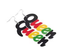 LALADEFIEE Pendientes De Reina De Madera Africana Pendientes De Letras Diseño y Impresión Accesorios De Mujer Para Fiesta