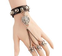LALADEFIEE Pulsera de Cuero Vintage Estilo Punk con Cabeza de Animal Salvaje y Calavera, Brazalete Unisex con Cadena Decorativa para Muñeca, Accesorio Gótico para Obsequio y Uso Diario