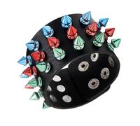 LALADEFIEE Pulsera Punk de 3 Columnas Remaches de Pu y Hierro, Pulsera de Moda Negra, Decoración para Fiesta y Uso Diario, Cadena de Mano Ajustable, Accesorio para Mujer, 1 Pieza