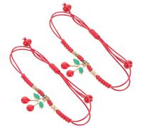 LALADEFIEE Pulseras Amistad Trenzadas Cuentas de Cuerda Roja, Hechas a Mano, Ajustables, para Niñas y Hermanas, Ideales para Uso Diario y Fiestas, Diseño de Cereza y Fresa, Paquete de 2