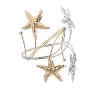 LALADEFIEE Pulseras de Metal Ajustables para Brazo Superior Diseño de Estrella de Mar y Espiral 2 Piezas Dorado y Plateado Joyería Náutica Bohemia para Fiestas y Playa Accesorios de