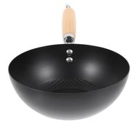 LALADEFIEE Sartén Wok Pequeño de Hierro 20 Cm sin Revestimiento, Fondo Plano Multifunción para Cocina Doméstica, Compatible Estufa de Gas, Adecuado para Saltear, Hervir y Cocinar al Vapor