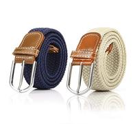lalafancy 2 Piezas Cinturón Trenzado Elástico de Mujer Cinturones Hombre Elásticos Tejidos para Jeans Pantalones (Azul Marino y Beige)