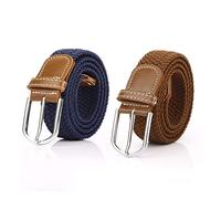 lalafancy 2 Piezas Cinturón Trenzado Elástico de Mujer Cinturones Hombre Elásticos Tejidos para Jeans Pantalones (Marrón y Azul Marino)