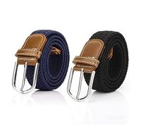 lalafancy 2 Piezas Cinturón Trenzado Elástico de Mujer Cinturones Hombre Elásticos Tejidos para Jeans Pantalones (Negro y Azul Marino)