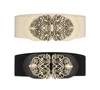 lalafancy Cinturón ancho elástico para mujer 2 piezas retro de las señoras de cintura elástica cinturón (Negro & Beige)