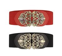 lalafancy Cinturón ancho elástico para mujer 2 piezas retro de las señoras de cintura elástica cinturón (Negro & Rojo)