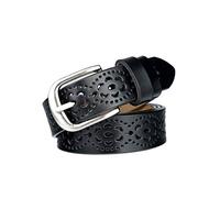 lalafancy Cinturón de las mujeres de cuero genuino del zurriago de la vendimia Moda diseño floral hueco Cinturón de las señoras con hebilla de aleación para los pantalones vaqueros (Negro)