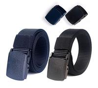 lalafancy Paquete de 2 hombres Cinturón 1.5 "Nylon Cinturón de malla militar sin hebilla de metal (Negro + Azul)