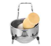 LALAFINA 1juego Soporte Brocha de Afeitar Profesional con Bol de Acero Inoxidable y Soporte Estable Kit para Barba Hombre Portátil con Mango Antideslizante de Fácil Limpieza y Diseño