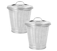 LALAFINA 2 Cubos de Basura Pequeños de Escritorio Tapa, Macetas Galvanizadas Multifuncionales para Oficina y Hogar, Botes de Basura Mini para Almacenamiento y Jardinería, Diseño Práctico