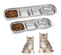 LALAFINA 2 Piezas Plato de Forraje para Mascotas de Acero Inoxidable Tres o Cuatro Rejillas, Fácil de Limpiar y Seguro para Uso Diario en Alimentación
