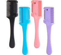 LALAFINA 4 Peines de Corte para Cabello Mango Largo, Doble Cara para Peinar y Afeitar, Set de 4 Colores (negro, Azul, Rosa, Morado) para Uso Doméstico y Recorte Fácil