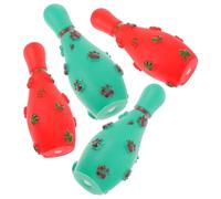 LALAFINA 4 Piezas Juguete Interactivo para Perros en Forma de Bolos Huella, Resistente a Mordidas, de Plástico Rojo y Verde, Promueve la Salud Dental y Ejercicio Interactivo para Color
