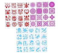 LALAFINA 52 Piezas Plantillas de Dibujo Reutilizables para Artística Temas Navideños y Mandalas para Manualidades y Spray