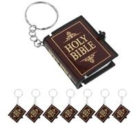 LALAFINA 8 Piezas Llavero Mini Biblia Religiosa Forma de Libro, Material Pvc y Metal, Diseño Resistente y Estético, Obsequio Adecuado para Comunión y Decoración Colgante