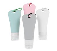 LALAFINA Botellas de Viaje de Silicona 90ml a Prueba de Fugas Gancho para Colgar, Kit de 4 Juegos Exprimibles para Champú y Cosméticos Portátiles