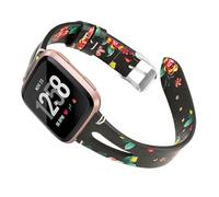 LALAFINA Correa de Reloj de Cuero Compatible con Reloj Inteligente y Hebilla Metálica Diseño de Flores Rojas Correa de Pulsera Cómoda para Deportes y Uso Diario