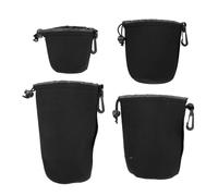 LALAFINA Estuche Negro para Lentes de Cámara de Neopreno, Paquete de 4 Unidades, Protege contra Humedad y Fácil de Colgar en Bolsas o Cinturones para Fotógrafos