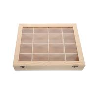 LALAFINA Organizador de Colección de Minerales de Madera 16 Compartimentos y Tapa Transparente, Caja Expositora para Cristales Superficie Lisa y Protección Segura para Coleccionistas