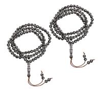 LALAFINA Paquete De 2 Pulsera Tasbih Musulmana de 99 Cuentas Acrílicas de 8 Mm para Meditación y Rituales Religiosos, Diseño Elegante Árabe, Material Robusto y Color Café