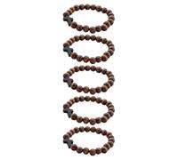 LALAFINA Pulsera de Cruz Cristiana Set de 5 Piezas con Cuentas Redondas de Madera Diseño Artesanal Cómodo y Sensación Suave para Hombre y Mujer para Compartir con Familia