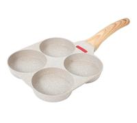 LALAFINA Sartén Japonesa Fácil de Limpiar Antiadherente de Piedra Médica Beige para Huevos 4 Orificios Adecuado para Cocinar Hamburguesas de