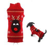 LALAFINA Suéter para Perro Rojo Diseño de Reno en Acrílico, sin Botones ni Cremallera, Adecuado para Navidad y Fiestas de Suéteres para Cachorros y Perros