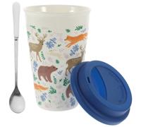 LALAFINA Taza de Cerámica Navideña sin Asa, 1 Unidad con Tapa de Silicona y Cuchara, Color Aleatorio, Adecuado para Café, Té y Bebidas Calientes en Hogar, Oficina y Fiestas