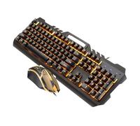 LALAFINA Teclado y Ratón Metálico Retroiluminación RGB para Oficina, Conjunto USB Efecto Mecánico, Diseño Antisalpicaduras, Color Naranja, Teclado Retroiluminado y Ratón Moderno